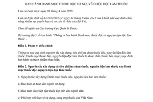 Thông tư 06/2017/TT-BYT Danh mục thuốc độc nguyên liệu độc làm thuốc