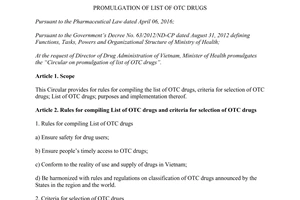 Circular 07/2017/TT-BYT promulgation of List of OTC drugs