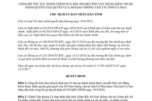 Quyết định 808/QĐ-UBND 2017 công bố thủ tục hành chính Đăng kiểm Sở Giao thông Cà Mau
