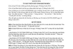 Quyết định 1228/QĐ-UBND 2017 tiêu chí Gia đình Thôn văn hóa Tổ dân phố văn hóa Khánh Hòa