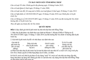 Quyết định 16/2017/QĐ-UBND quy định giá tính lệ phí trước bạ nhà Đồng Tháp