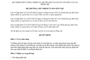 Quyết định 232/QĐ-UBDT 2017 chức năng nhiệm vụ quyền hạn cơ cấu Vụ Pháp chế