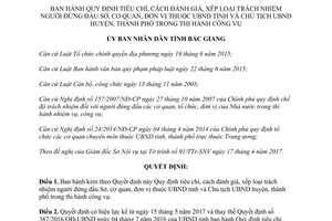 Quyết định 13/2017/QĐ-UBND tiêu chí cách đánh giá xếp loại trách nhiệm người đứng đầu Bắc Giang