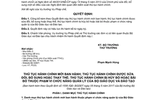 Quyết định 1556/QĐ-BGDĐT 2017 thủ tục hành chính mới được sửa đổi bị hủy bỏ lĩnh vực giáo dục