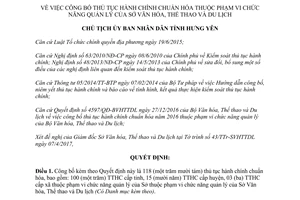 Quyết định 1269/QĐ-UBND 2017 thủ tục hành chính chuẩn hóa Sở Văn hóa Thể thao Hưng Yên