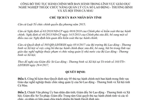 Quyết định 817/QĐ-UBND 2017 công bố thủ tục hành chính Sở Lao động Cà Mau