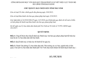 Quyết định 719/QĐ-UBND 2017 công bố Danh mục văn bản quy phạm hết hiệu lực toàn bộ Trà Vinh