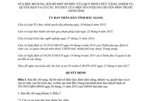 Quyết định 14/2017/QĐ-UBND sửa đổi bãi bỏ quy định cơ quan chuyên môn Ủy ban Bắc Giang