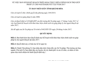 Quyết định 1248/QĐ-UBND 2017 chính sách trợ giúp pháp lý cho người khuyết tật Khánh Hòa