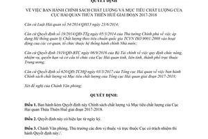 Quyết định 91/QĐ-HQTTH 2017 Chính sách Mục tiêu chất lượng Cục Hải quan Huế 2017 2018
