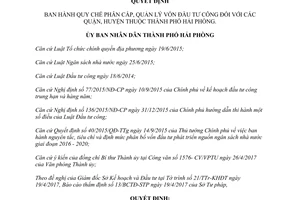 Quyết định 1079/2017/QĐ-UBND phân cấp quản lý vốn đầu tư công quận huyện Hải Phòng