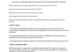 Decree 53/2017/ND-CP on legal land documents for granting construction licenses
