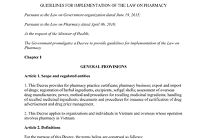 Decree 54/2017/ND-CP guidelines for implementation of the Law on Pharmacy