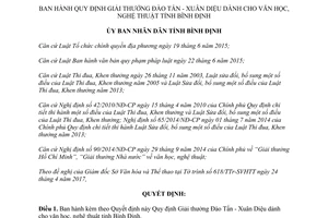 Quyết định 20/2017/QĐ-UBND giải thưởng Đào Tấn Xuân Diệu văn học nghệ thuật Bình Định