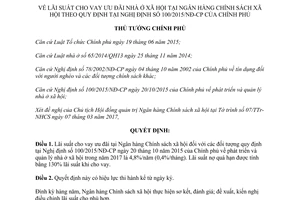 Quyết định 630/QĐ-TTg 2017 lãi suất cho vay ưu đãi nhà ở xã hội Ngân hàng Chính sách xã hội