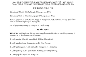 Quyết định 632/QĐ-TTg 2017 lĩnh vực quan trọng ưu tiên bảo đảm an toàn thông tin mạng