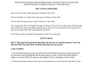 Quyết định 628/QĐ-TTg 2017 Kế hoạch khẩn cấp bảo tồn linh trưởng Việt Nam đến 2025 2030