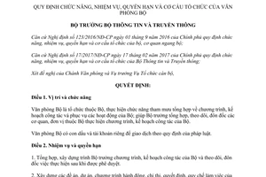 Quyết định 688/QĐ-BTTTT 2017 chức năng nhiệm vụ quyền hạn cơ cấu tổ chức của Văn phòng Bộ