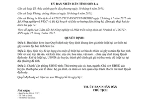 Quyết định 15/2017/QĐ-UBND khung đơn giá tính thiệt hại do thiên tai gây ra Sơn La