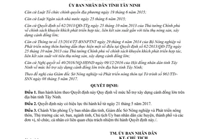 Quyết định 15/2017/QĐ-UBND Quy định mức hỗ trợ xây dựng cánh đồng lớn Tây Ninh