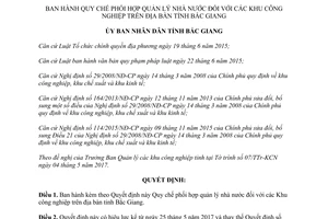 Quyết định 15/2017/QĐ-UBND Quy chế phối hợp quản lý nhà nước Khu công nghiệp Bắc Giang