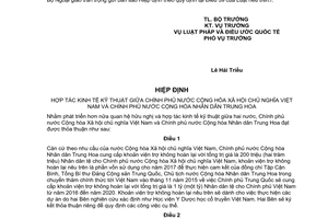 Thông báo 28/2017/TB-LPQT Hiệp định hợp tác kinh tế kỹ thuật Việt Nam Trung Hoa