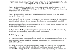 Hướng dẫn 03/HD-LSTC-XD 2017 giá dịch vụ thoát nước lộ trình tăng giá Hòa Bình đến 2030