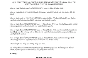 Thông tư 44/2017/TT-BTC khung giá tính thuế tài nguyên có tính chất lý hóa giống nhau