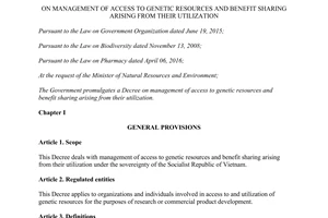 Decree 59/2017/ND-CP 2017 management access genetic resources benefit sharing arising utilization