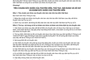 Thông tư 22/2017/TT-BYT công bố cơ sở khám và tiêu chuẩn sức khỏe thuyền viên tàu biển Việt Nam