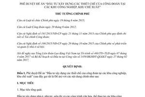 Quyết định 655/QĐ-TTg 2017 Đề án Đầu tư xây dựng thiết kế công đoàn tại khu công nghiệp chế xuất