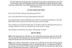 Quyết định 18/2017/QĐ-UBND phê duyệt danh mục nghề mức chi phí đào tạo cho từng nghề Gia Lai