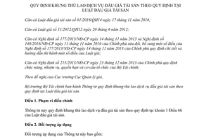 Thông tư 45/2017/TT-BTC khung thù lao dịch vụ đấu giá tài sản theo quy định Luật đấu giá tài sản