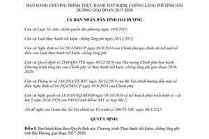 Quyết định 1487/QĐ-UBND 2017 Chương trình Thực hành tiết kiệm chống lãng phí Hải Dương