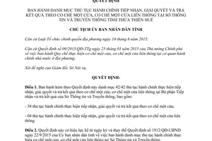 Quyết định 1031/QĐ-UBND 2017 danh mục thủ tục một cửa Sở Thông tin Truyền thông Huế