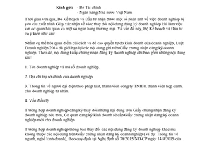 Công văn 3885/BKHĐT-ĐKKD 2017 không yêu cầu xuất trình Giấy xác nhận thay đổi nội dung đăng ký