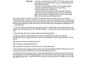 Công văn 144/VNCERT-ĐPƯC 2017 ngăn chặn kết nối máy chủ điều khiển mã độc WannaCry