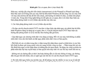 Công văn 164/CV-CNTT 2017 ngăn chặn phòng ngừa mã độc WannaCrypt lây lan phát triển