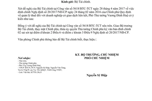 Công văn 5065/VPCP-KTTH 2017 đính chính Nghị định 20/2017/NĐ-CP quản lý thuế doanh nghiệp