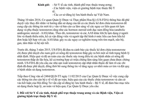 Công văn 6922/QLD-ĐK 2017 cập nhật thông tin thuốc chứa testosteron