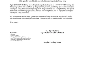 Công văn 1768/BTTTT-BC 2017 áp dụng tạm thời giá cước bưu chính cơ quan Đảng Nhà nước