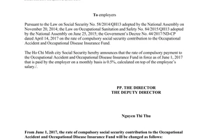 Official Dispatch 1012/BHXH-QLT 2017 compulsory social security contribution Occupational Accident