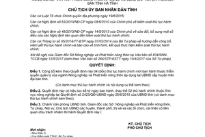 Quyết định 1364/QĐ-UBND 2017 thủ tục hành chính thẩm quyền ngành Nông nghiệp Hà Tĩnh