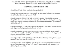 Quyết định 242/QĐ-UBND 2017 phê duyệt Quy hoạch phát triển giáo dục đào tạo tỉnh Bắc Ninh 2030