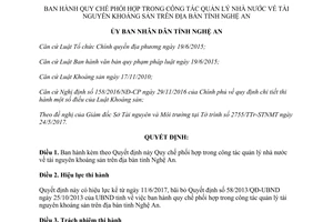 Quyết định 47/2017/QĐ-UBND quy chế phối hợp quản lý về tài nguyên khoáng sản Nghệ An