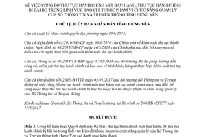 Quyết định 1551/QĐ-CTUBND 2017 thủ tục hành chính mới bãi bỏ lĩnh vực Báo chí Hưng Yên