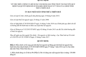 Quyết định 43/2017/QĐ-UBND điều chỉnh giá tính thuế tài nguyên Thừa Thiên Huế