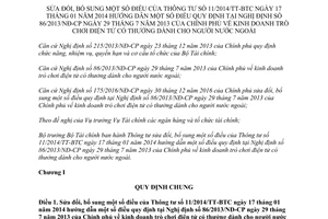 Thông tư 57/2017/TT-BTC sửa đổi 11/2014/TT-BTC kinh doanh trò chơi điện tử có thưởng