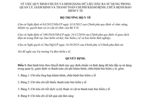 Quyết định 2286/QĐ-BYT 2017 định dạng dữ liệu quản lý thanh toán khám chữa bệnh bảo hiểm y tế