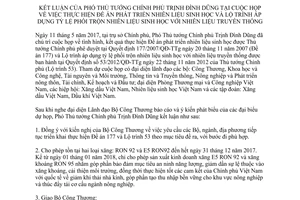 Thông báo 255/TB-VPCP 2017 kết luận Phó Thủ tướng Trịnh Đình Dũng về nhiên liệu sinh học